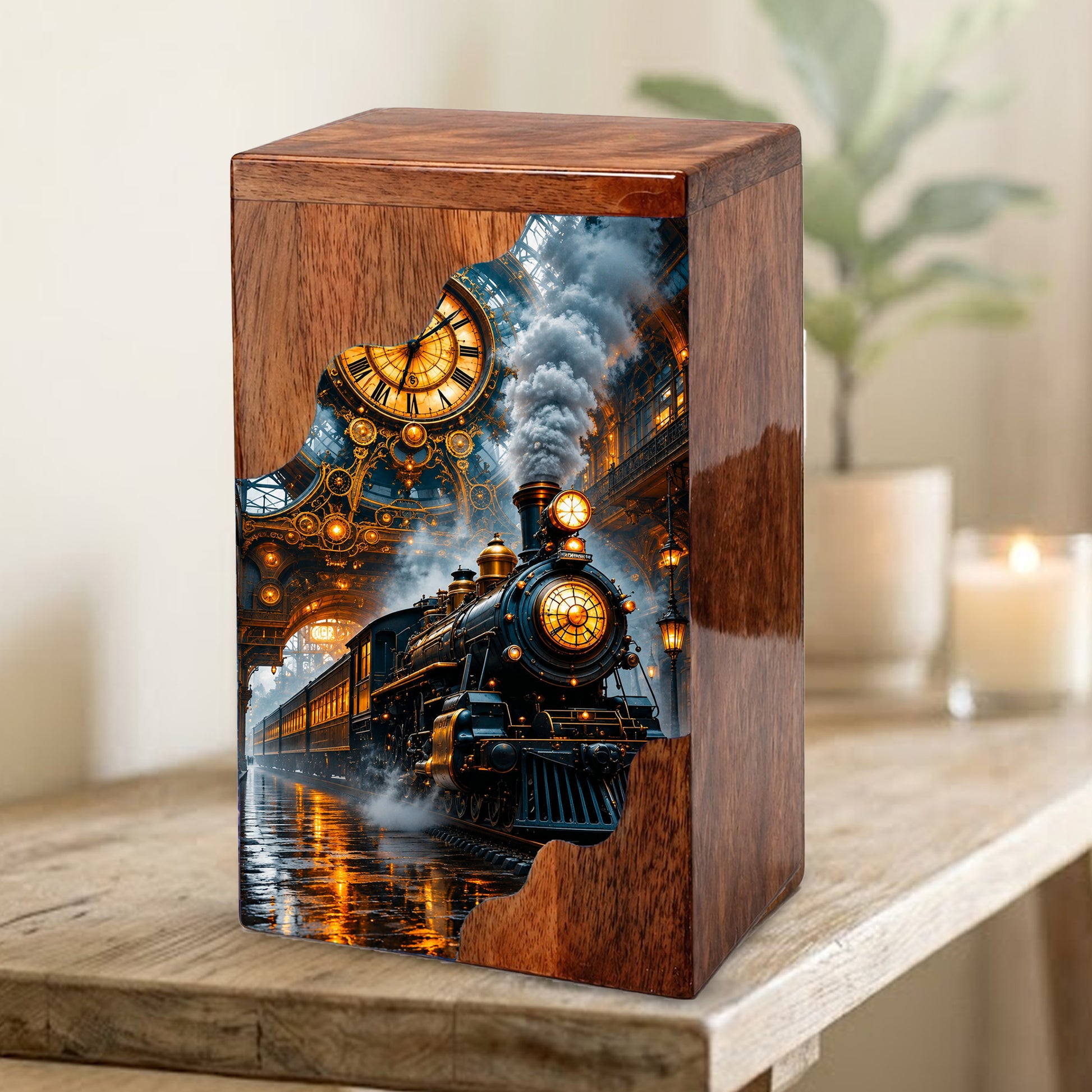 Steam Train Wooden Cremation Urn – Wooden Urn for Human Ashes