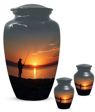 Fishing Sunset Urn for Dad | Fishing Cremation Urn for Adult Male Ashes