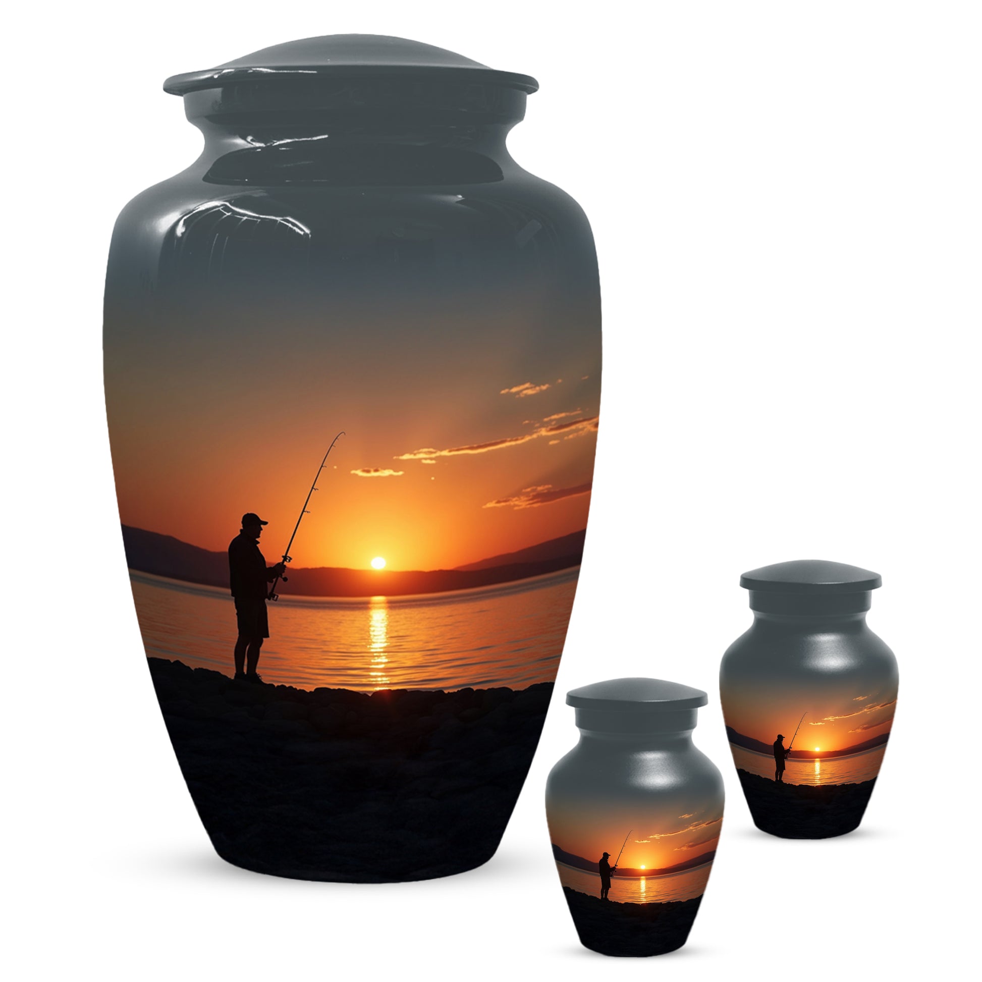 Fishing Sunset Urn for Dad | Fishing Cremation Urn for Adult Male Ashes