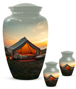 Camping Memorial Urn for Ashes – Personalized Sunset Glamping Cremation Urn for Mom& Dad