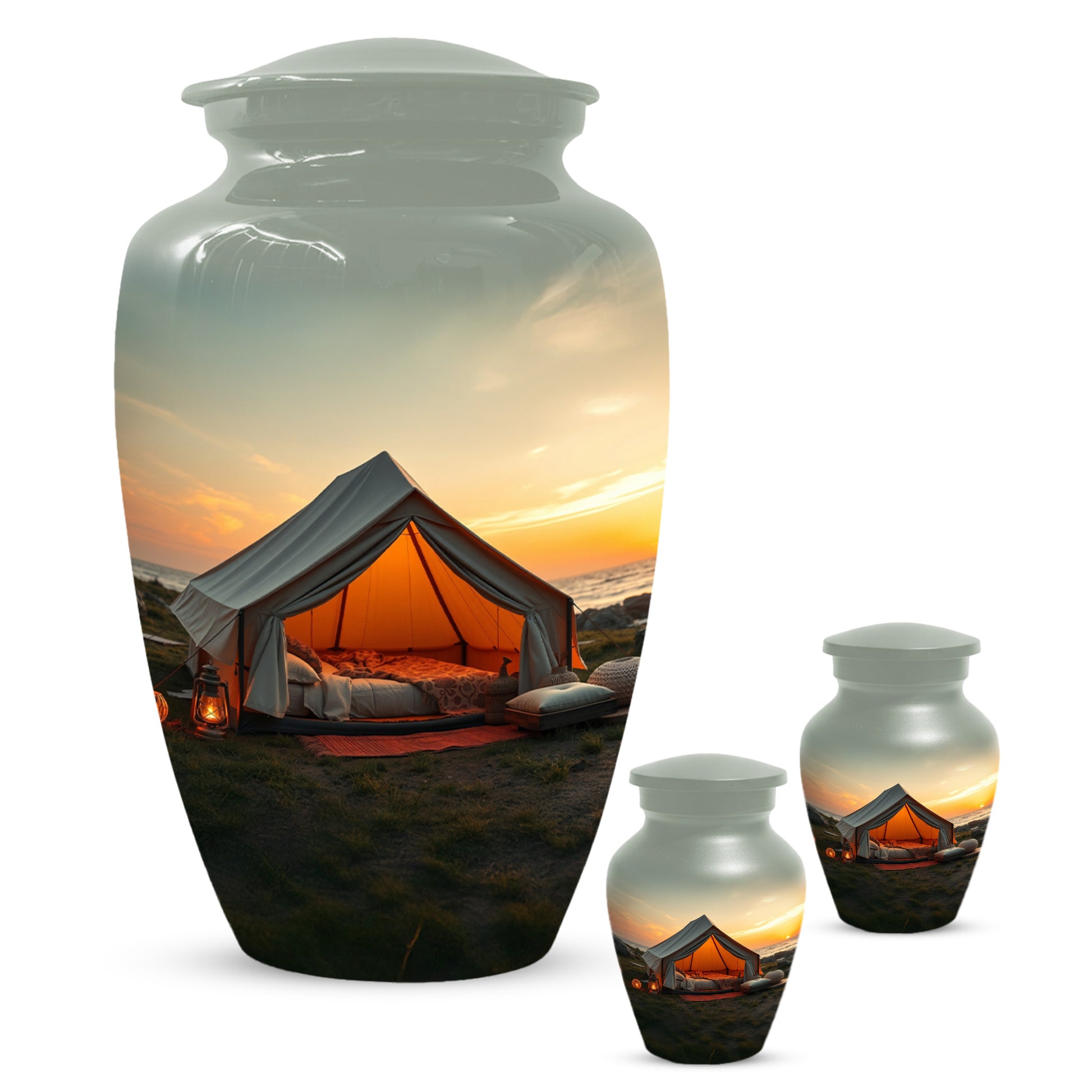 Camping Memorial Urn for Ashes – Personalized Sunset Glamping Cremation Urn for Mom& Dad
