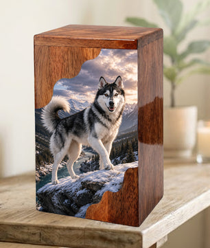 Husky Wooden Cremation Urn – Mountain Memorial Urn