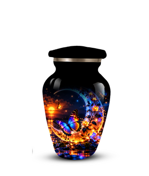Butterfly Moon Cremation Urn for Adult Ashes, Personalized Adult Memorial Urn with Sunset and Floral Design