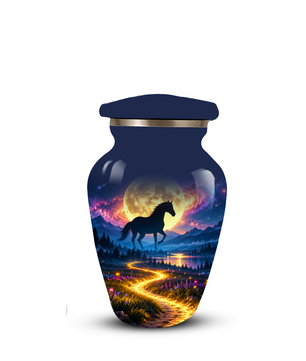 Personalized Adult Cremation Urn for Ashes, Black Horse Under Golden Moon Memorial Urn