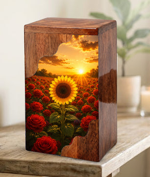 Sunflower Wooden Cremation Urn for Mom | Rose Memorial Urn for Human Ashes