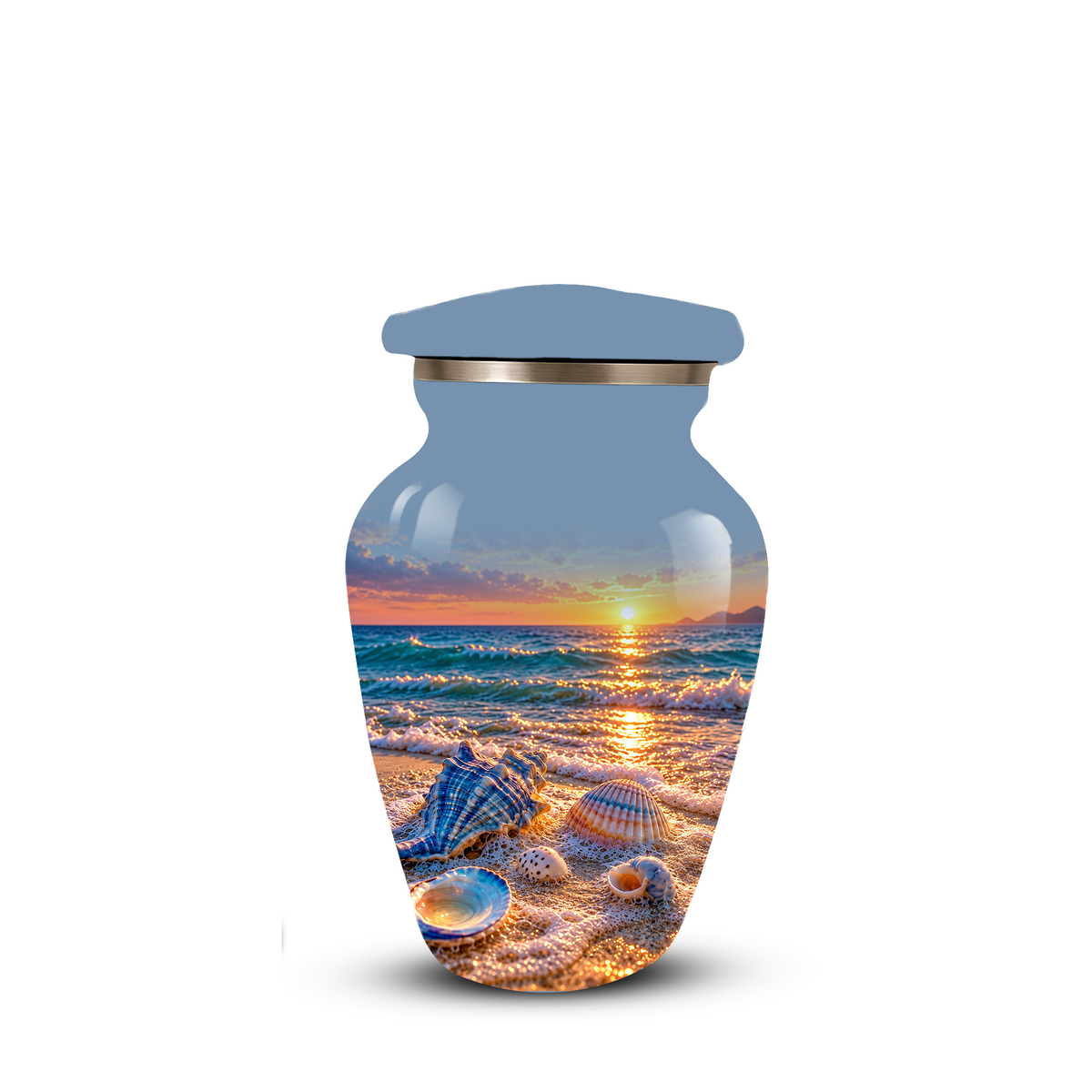 Adult Cremation Urn for Ashes, Personalized Seashell Beach Sunset Urn