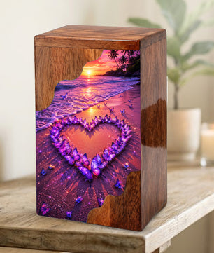 Butterfly Heart Beach Wooden Cremation Urn – Personalized Memorial Urn for Human Ashes