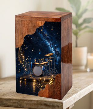 Music Memorial Wooden Cremation Urn – Drum Set Memorial Urn