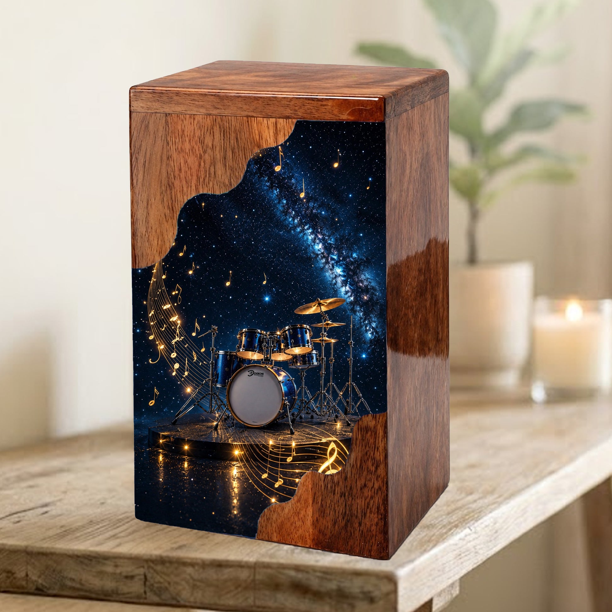 Music Memorial Wooden Cremation Urn – Drum Set Memorial Urn