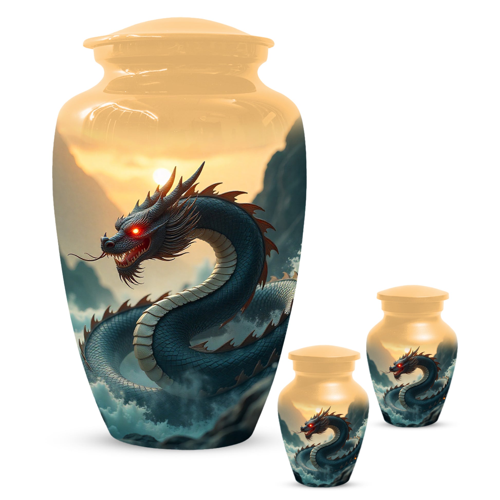 Dragon Sunset Urn for Human Ashes | Adult Cremation Urn | Sunset Dragon Memorial Funeral Urn