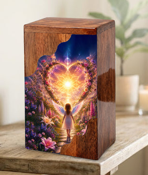 Angel Child Wooden Cremation Urn for Mom, Wooden Urn for Human Ashe