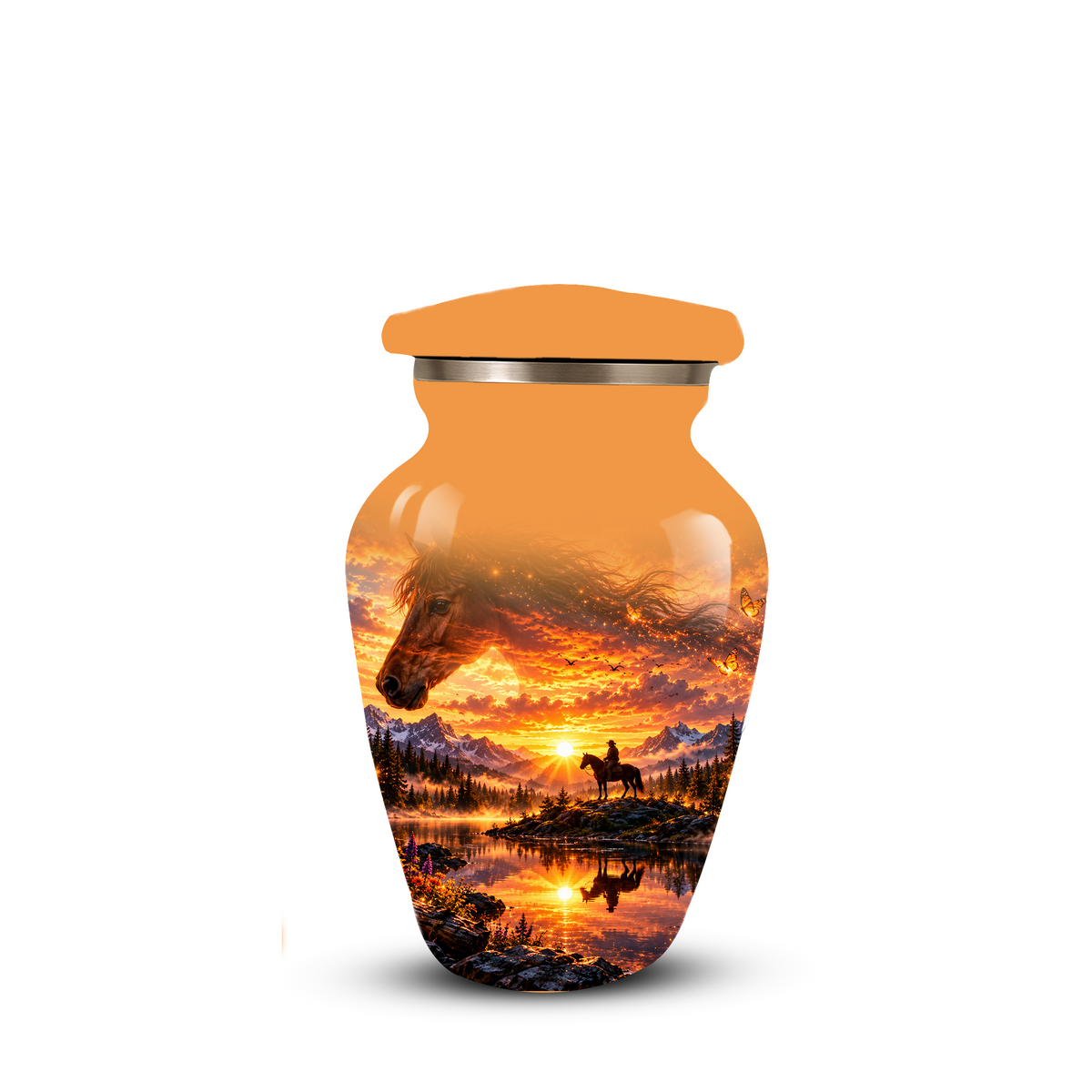Personalized Horse Cremation Urn for Ashes, Horse Memorial Urn, Sunset Cowboy Urn