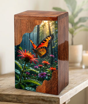Butterfly Wooden Cremation Urn – Butterfly Memorial Urn for Human Ashes