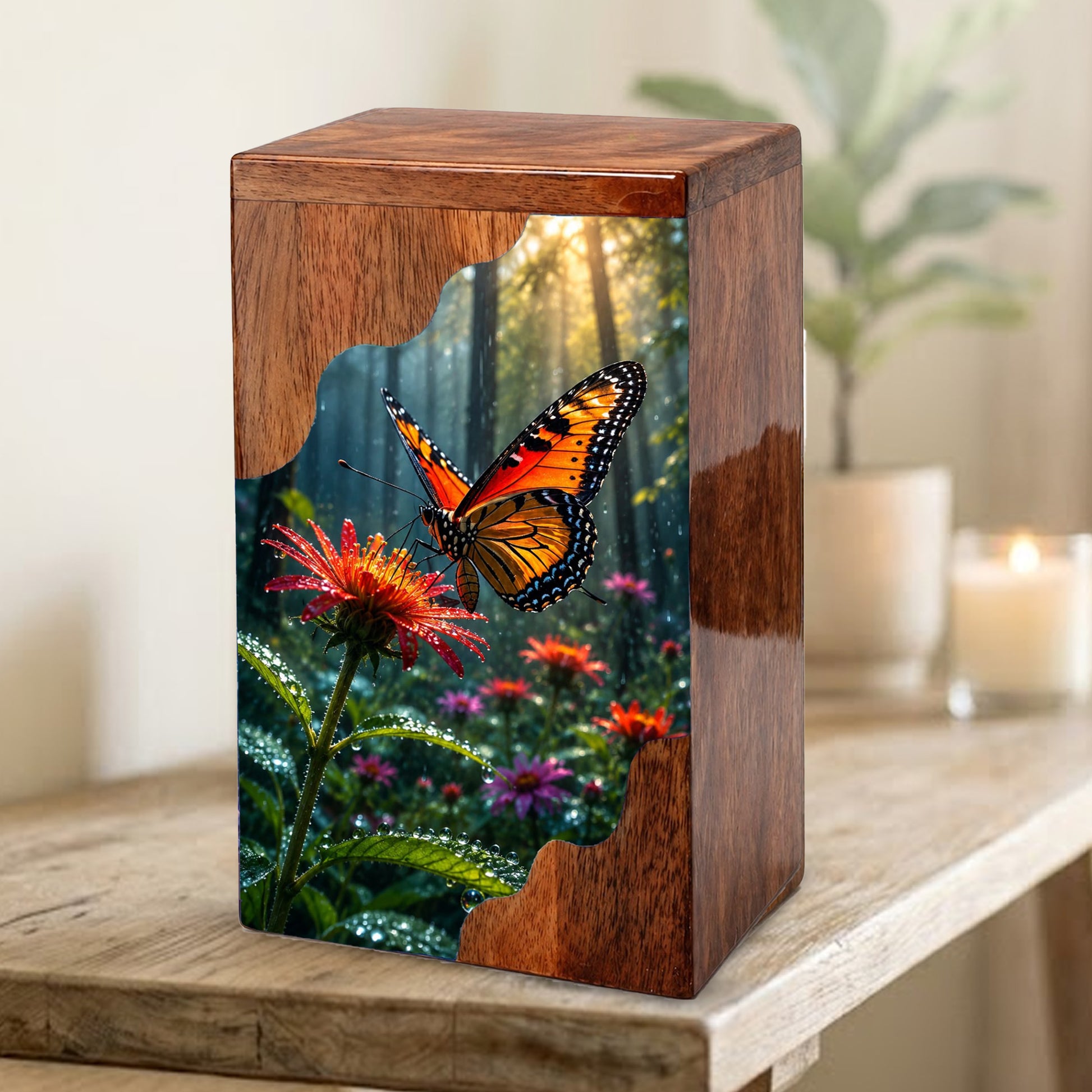 Butterfly Wooden Cremation Urn – Butterfly Memorial Urn for Human Ashes