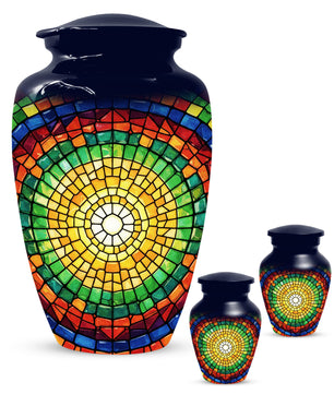 Stained Glass Memorial Urn for Ashes – Custom Rainbow Mosaic Cremation Urn for Mom& Dad - Women & Men,