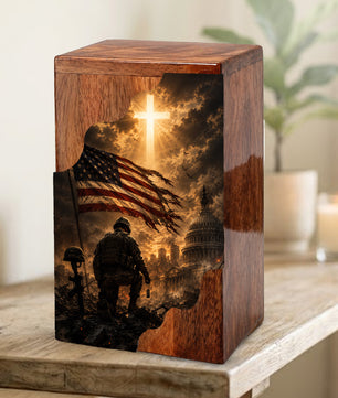 Christian Wooden Cremation Urn | Cross Urn for Ashes | Religious Urn for Dad