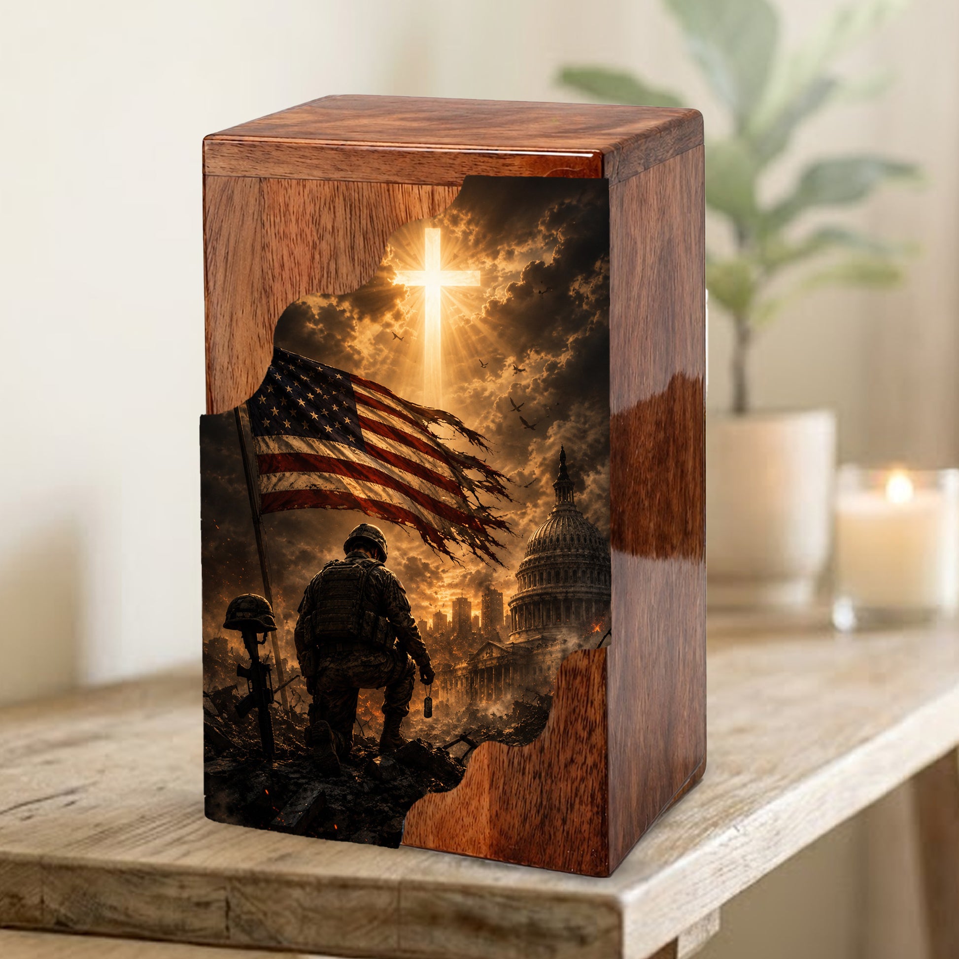 Christian Wooden Cremation Urn | Cross Urn for Ashes | Religious Urn for Dad