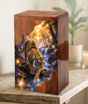 Tiger Wooden Cremation Urn – Personalized Memorial Urn for Dad | Nature Inspired Wooden Urn for Human Ashes