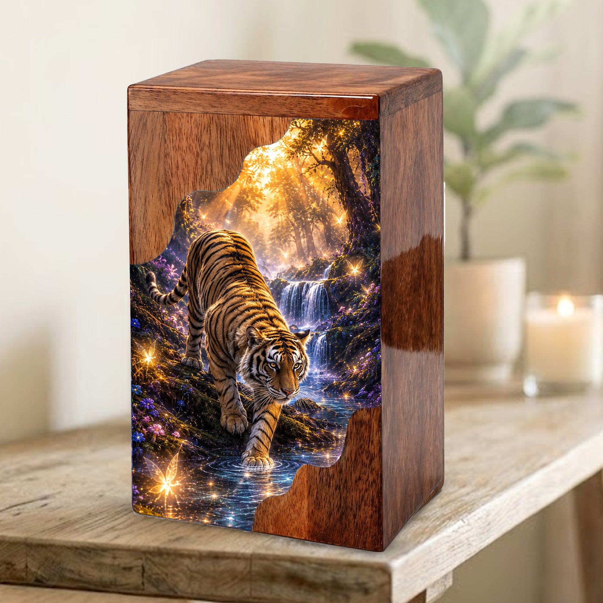 Tiger Wooden Cremation Urn – Personalized Memorial Urn for Dad | Nature Inspired Wooden Urn for Human Ashes