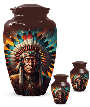 Native American Inspired Cremation Urn for Adult Ashes | Tribal Portrait Memorial Adult Urn