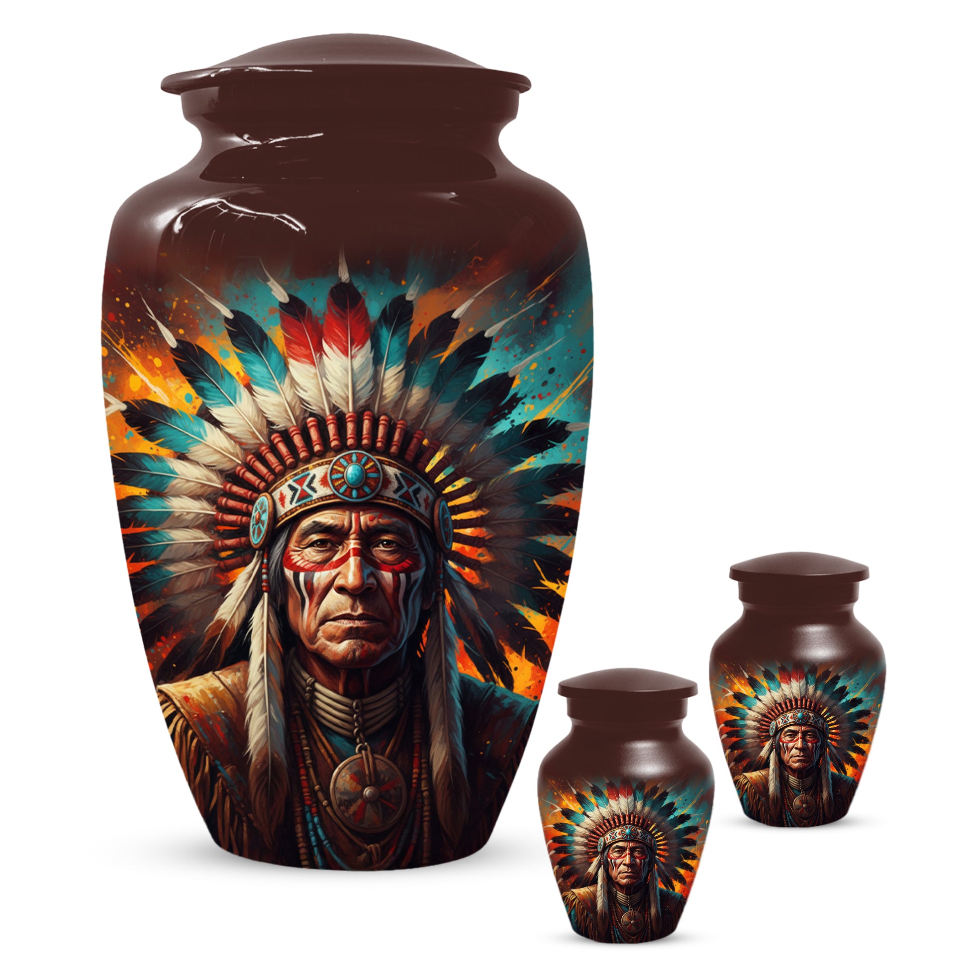 Native American Inspired Cremation Urn for Adult Ashes | Tribal Portrait Memorial Adult Urn