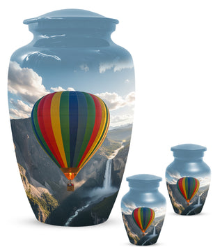 Hot Air Balloon Cremation Urn for Adult Ashes | Scenic Mountain & Waterfall Memorial Adult Urn