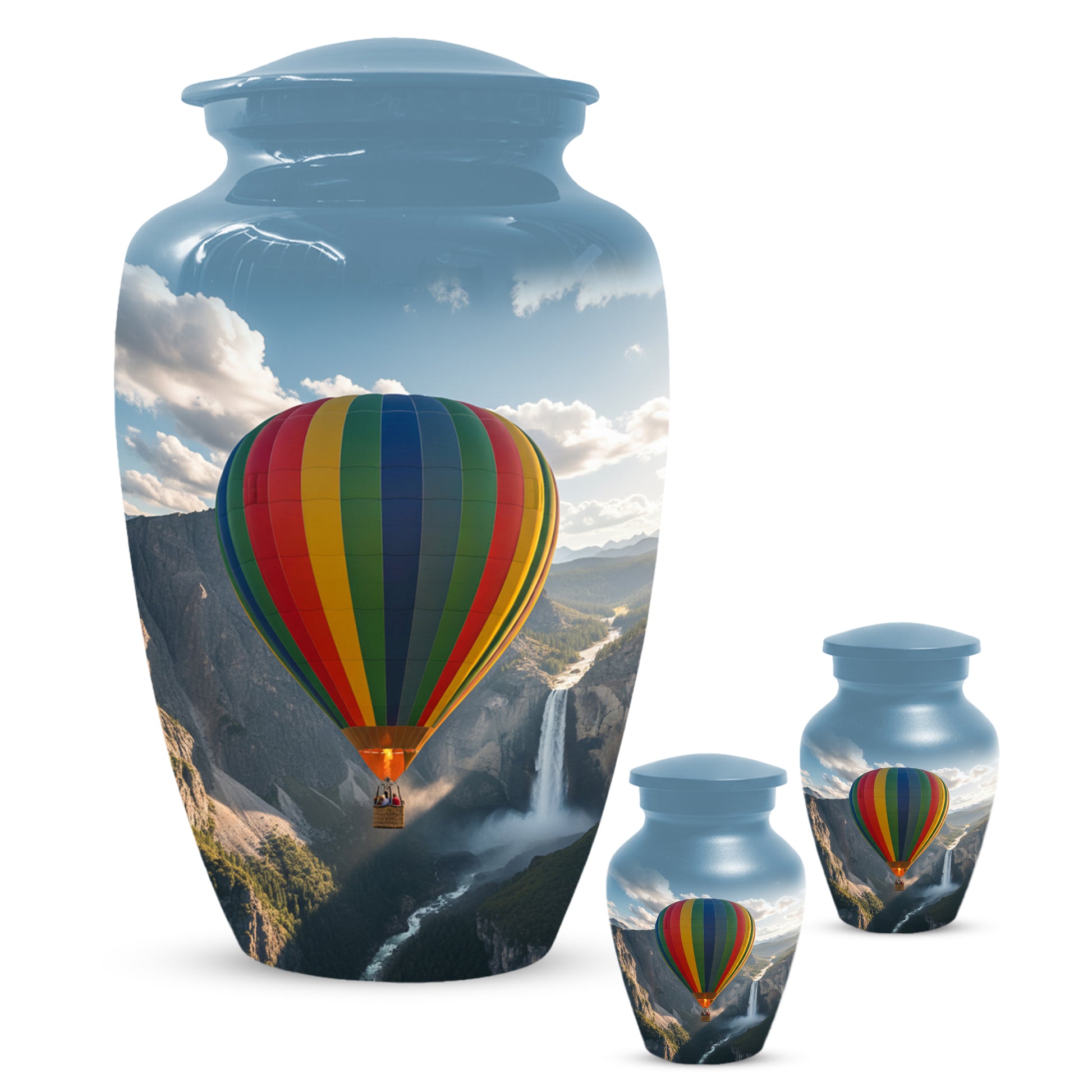 Hot Air Balloon Cremation Urn for Adult Ashes | Scenic Mountain & Waterfall Memorial Adult Urn