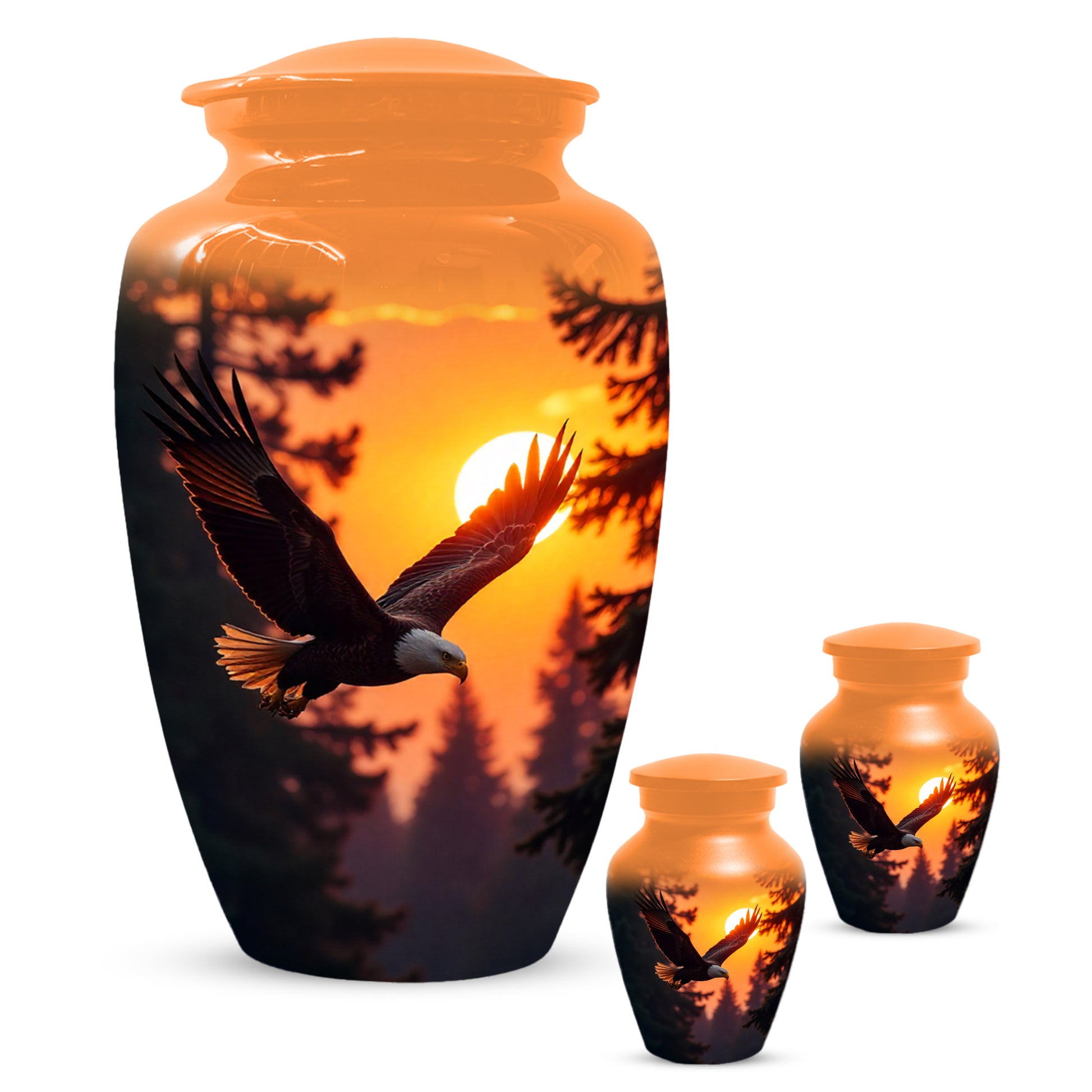 Eagle Sunset Urn for Human Ashes | Majestic Eagle Adult Cremation Urn | Sunset Memorial Funeral Urn