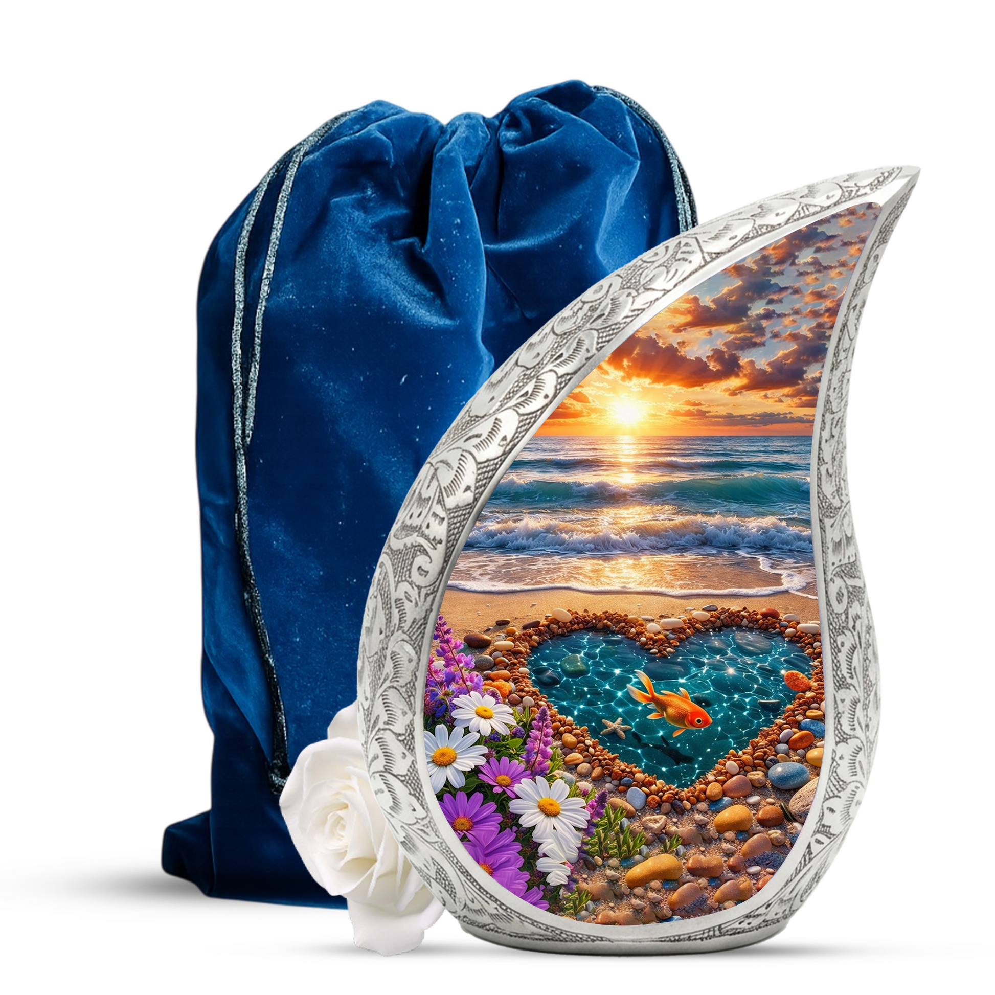 Ocean Sunset Heart Urn for Male and Female Ashes