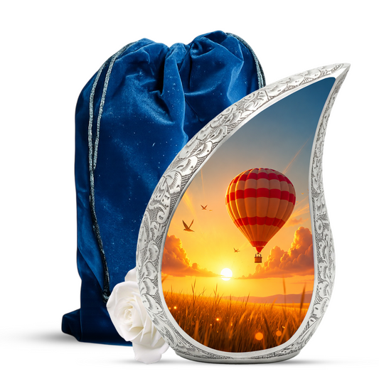 Hot Air Balloon Memorial Urn For Ashes – Sunset Sky Cremation Urn For Men & Women