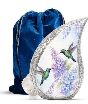 Hummingbird Floral Memorial Urn For Ashes – Elegant Aluminum Cremation Urn