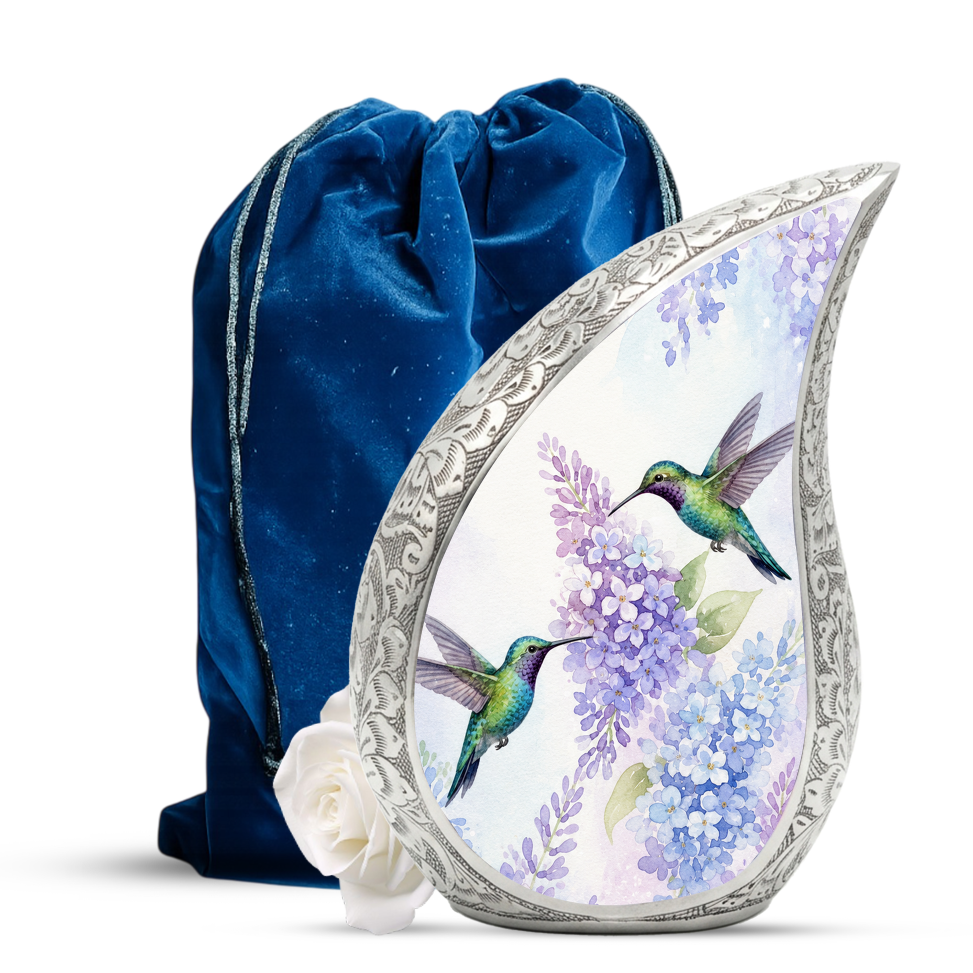 Hummingbird Floral Memorial Urn For Ashes – Elegant Aluminum Cremation Urn