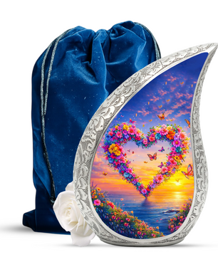 Butterfly Floral Heart Memorial Urn | Urn for Female Ashes