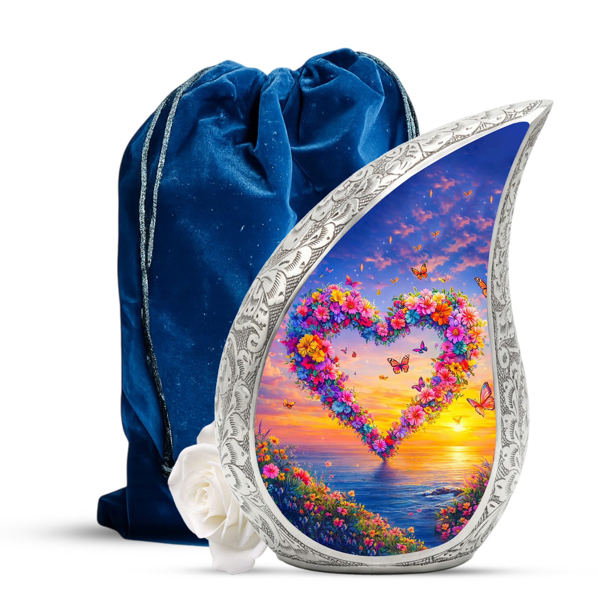 Butterfly Floral Heart Memorial Urn | Urn for Female Ashes