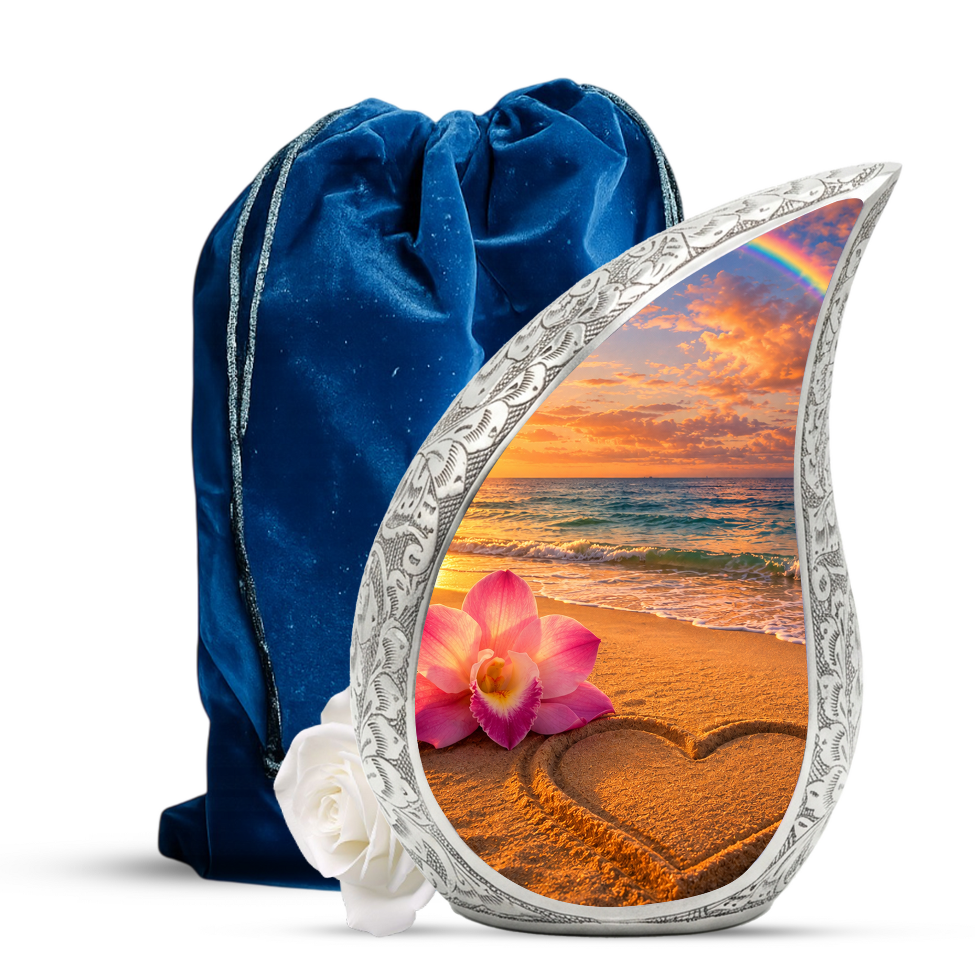 Ocean Sunset Cremation Urn – Heart Beach Urn for Ashes