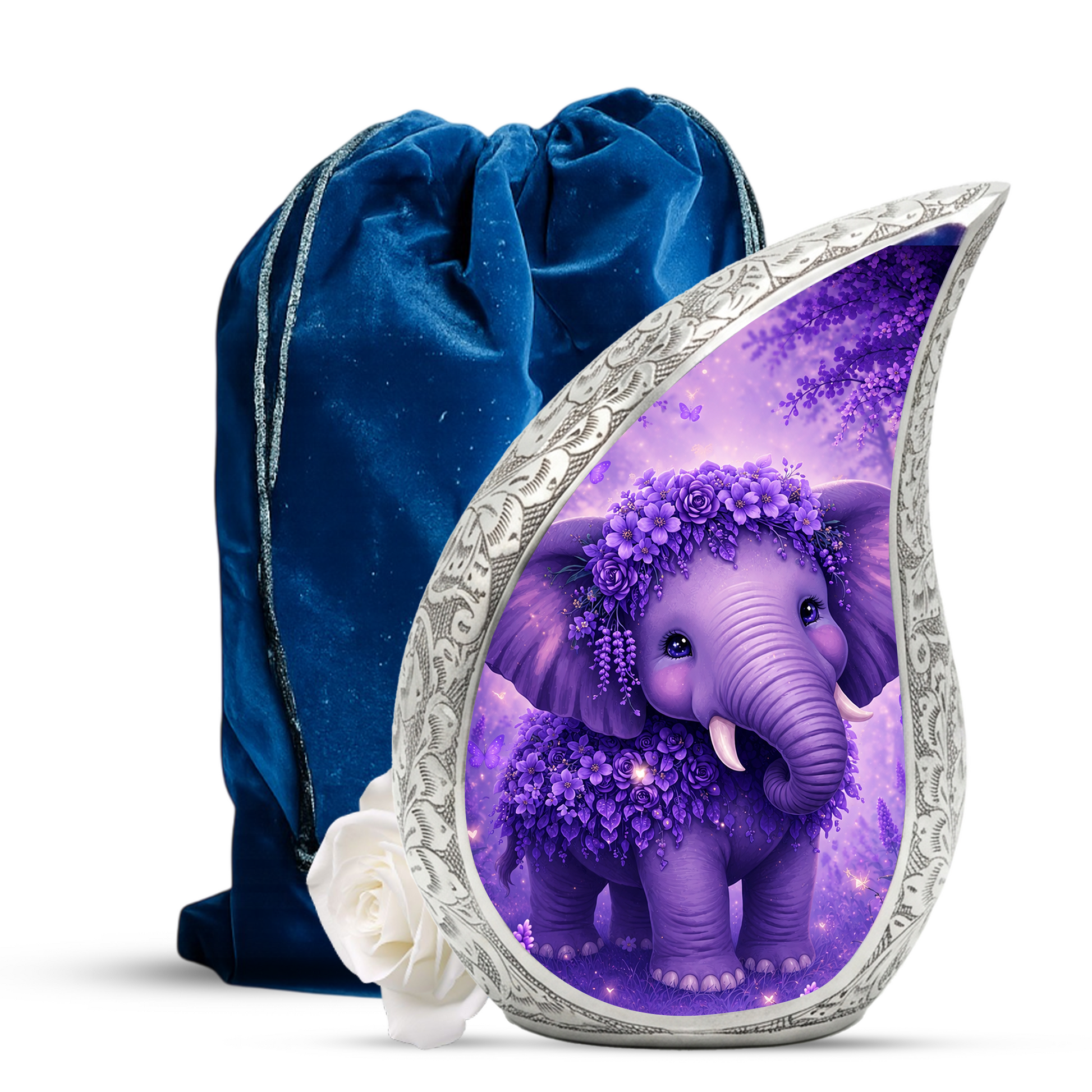 Purple Elephant Urn for Ashes – Funeral Memorial Urn for Adult Woman