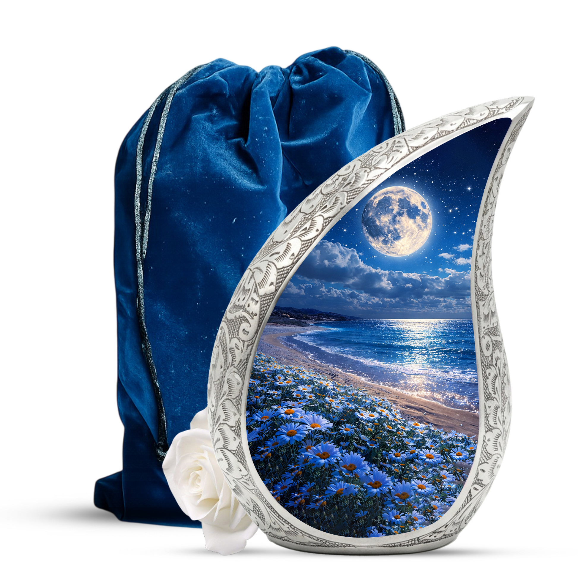 Moonlight Beach Floral Cremation Urn | Funeral Urn for Ashes