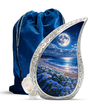 Moonlight Beach Ashes Urn for Woman - Beach Floral Funeral Urn for Adults