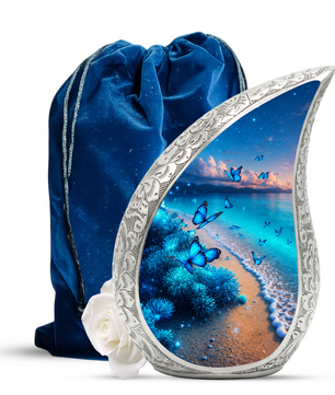 Moonlit Blue Butterfly Memorial Urn – Beach Urn for Human Ashes