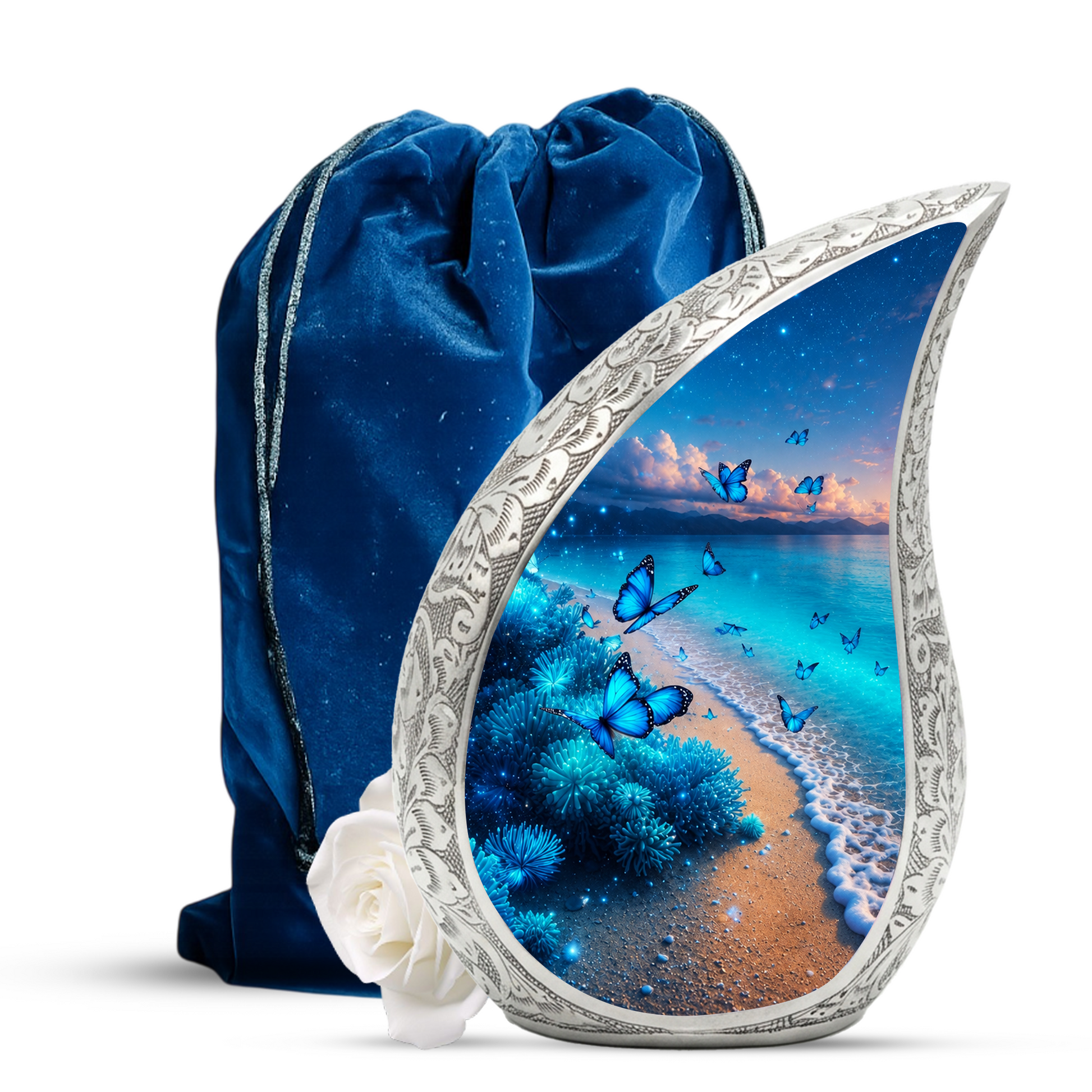 Moonlit Blue Butterfly Memorial Urn – Beach Urn for Human Ashes
