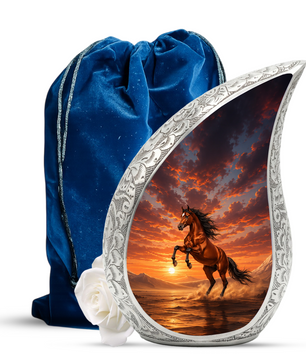 Running Horse Memorial Urn For Ashes – Sunset Stallion Cremation Urn For Men & Women