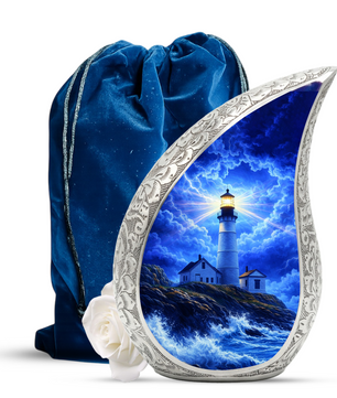 Blue Lighthouse Urn for Ashes – Cremation Funeral Urn for Adult Male and Female