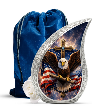 Bald Eagle Christian Urn – Patriotic Ashes Container for Adults