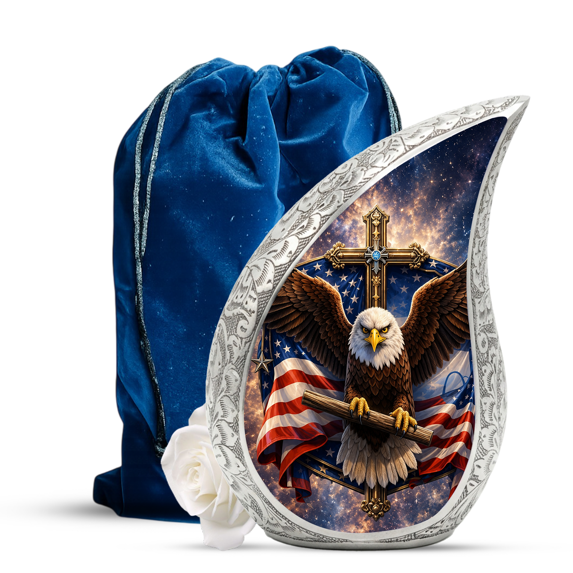 Bald Eagle Christian Urn – Patriotic Ashes Container for Adults