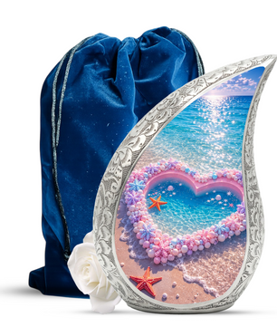 Ocean Heart Urn for Burial – Decorative Container for Cremated Remains