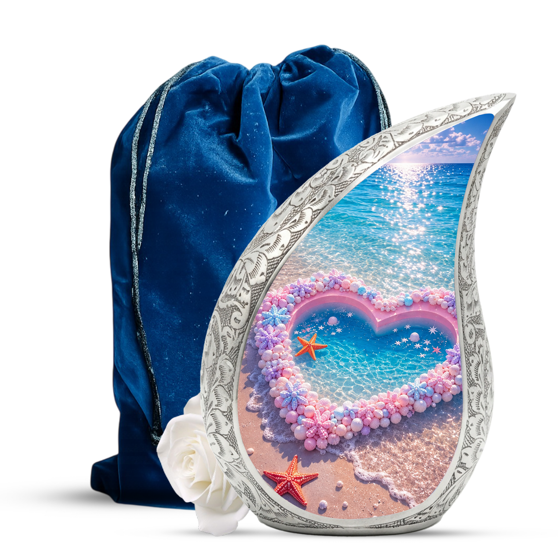 Ocean Heart Urn for Burial – Decorative Container for Cremated Remains