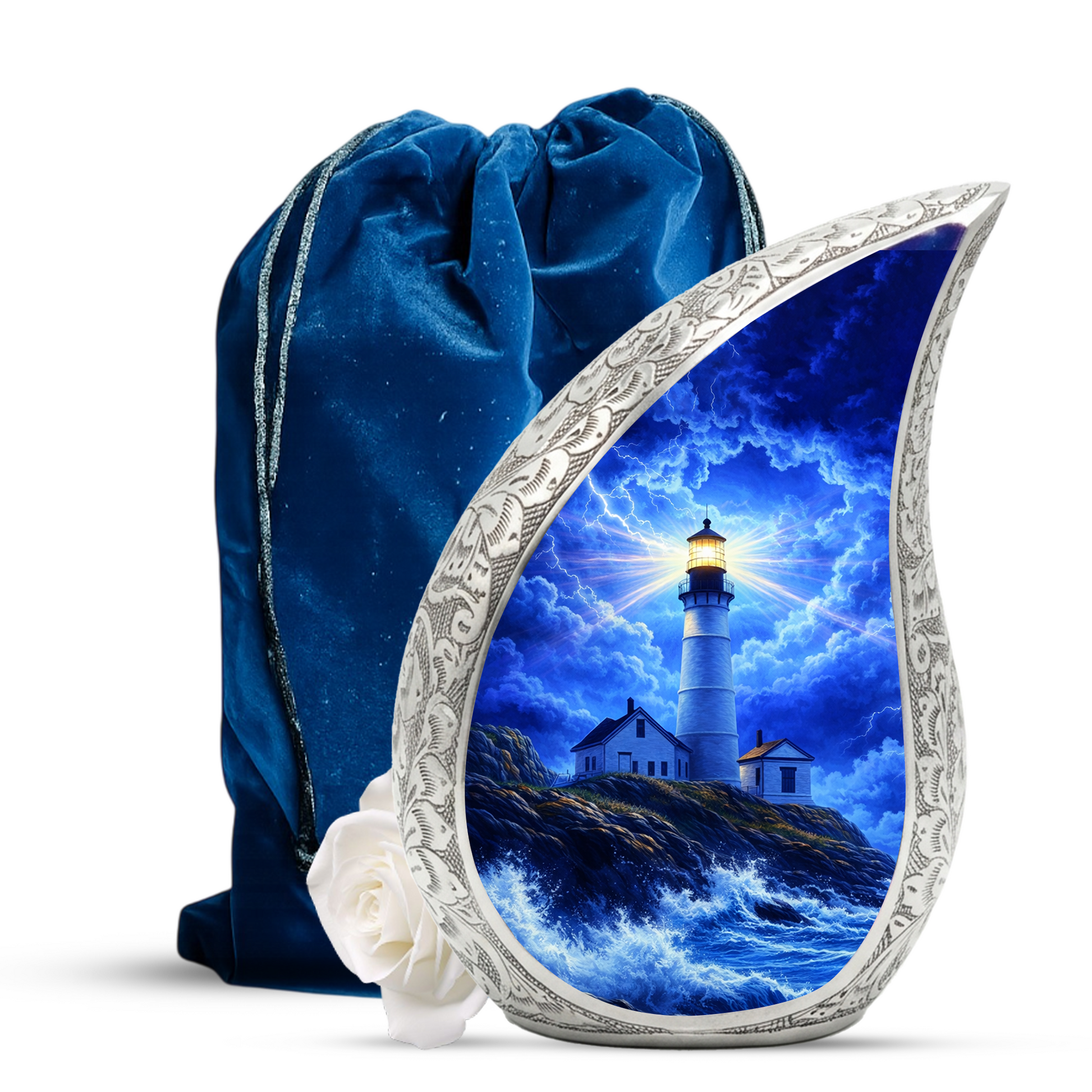 Blue Lighthouse Cremation Urn for Adults | Funeral Ashes Urn