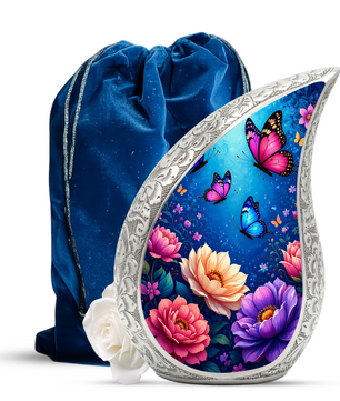Colorful Butterfly Garden Memorial Urn – Elegant Floral Urn for Human Ashes