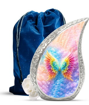 Rainbow Angel Wings Cremation Urn for Adult Woman Ashes