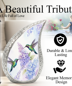 Hummingbird Floral Memorial Urn For Ashes – Elegant Aluminum Cremation Urn